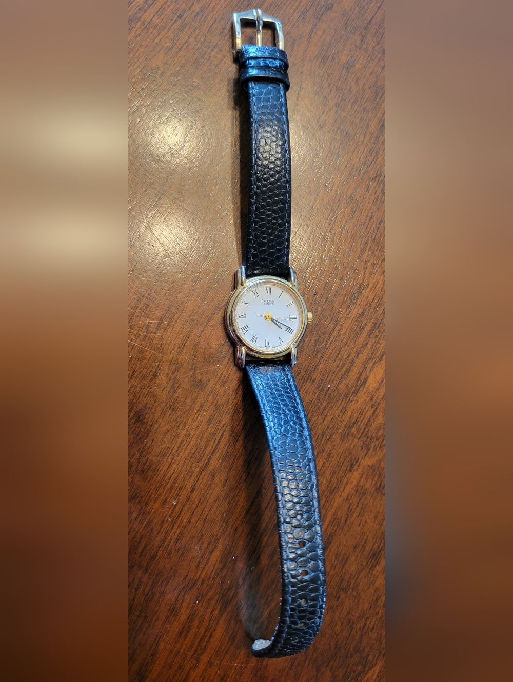 Citizen Gold-Tone Case Watch with Black Leather Strap